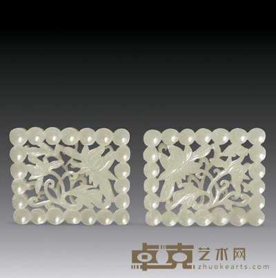 明代 白玉透雕花卉纹珮（二件） 5×4.1cm